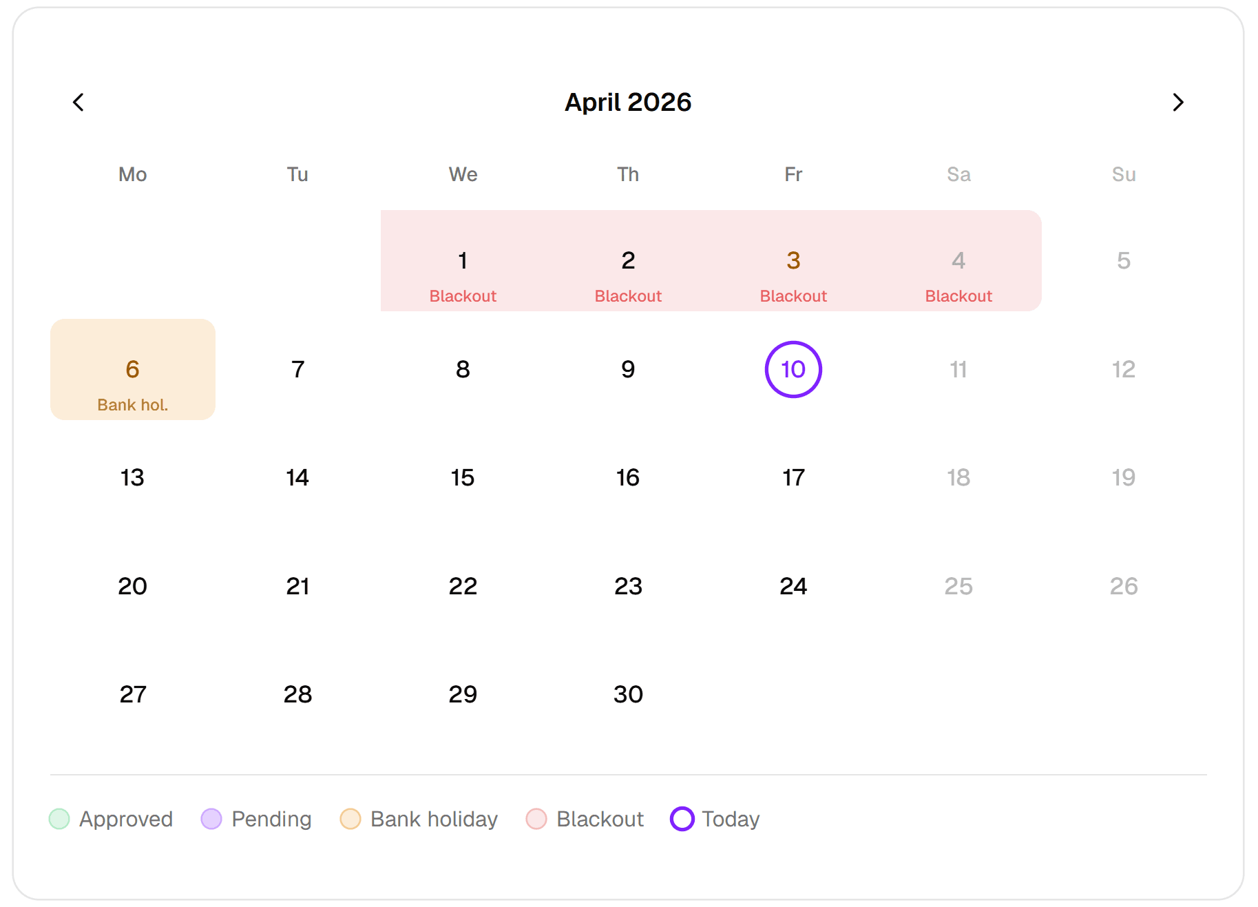 LunaHR — leave calendar