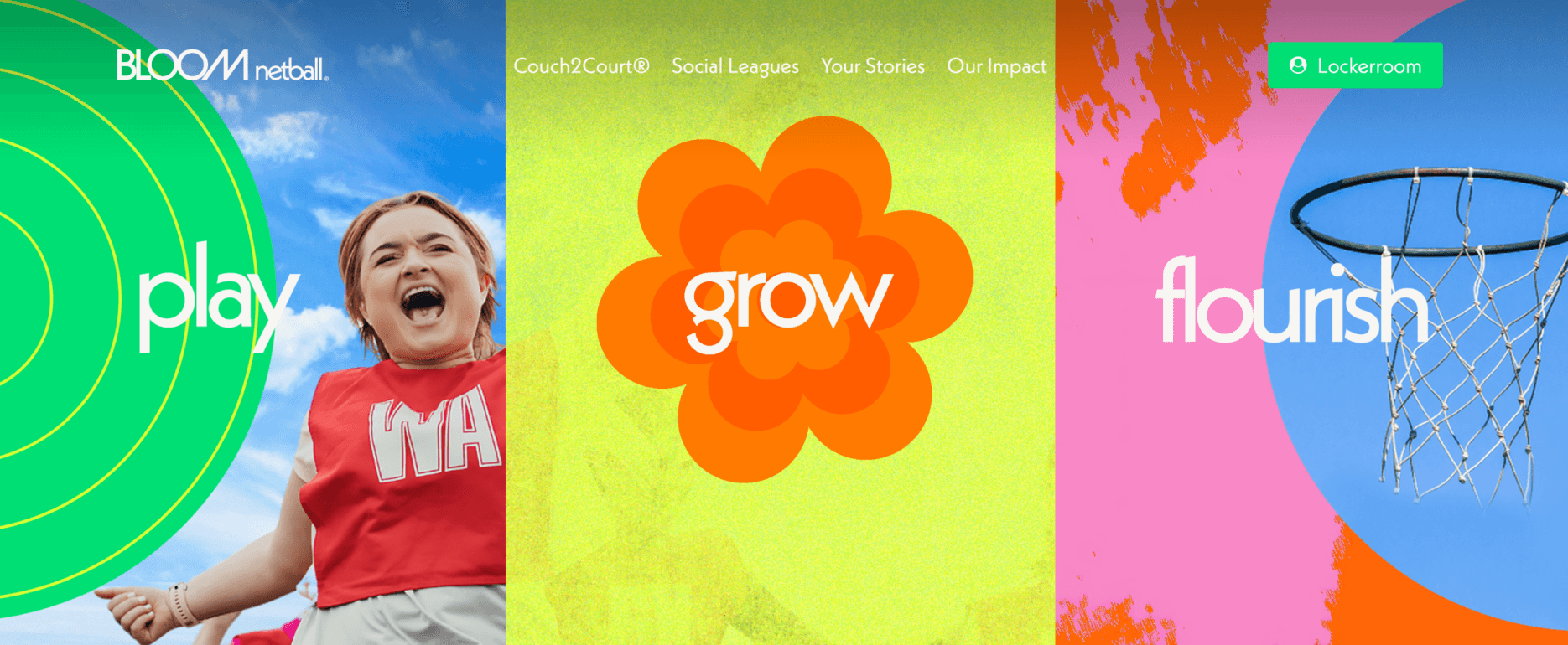 Bloom Netball Website Hero Image Component